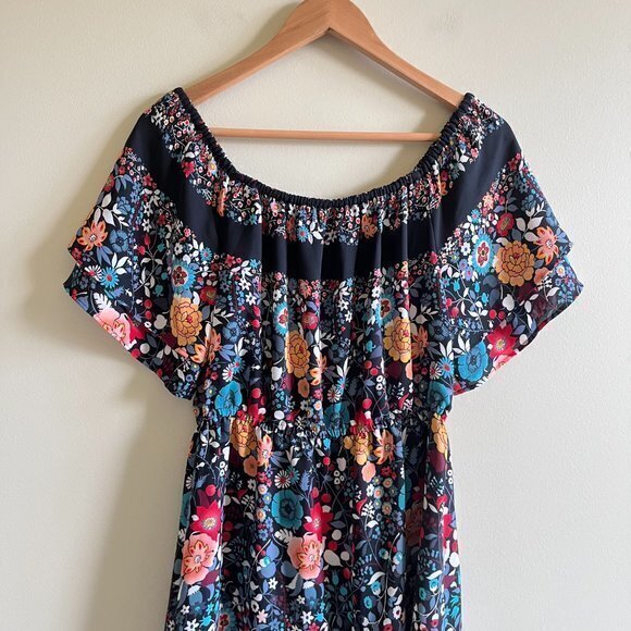 Loft Ann Taylor Embroidered Print Off Shoulder Midi Dress Womens Size S Petite - Picture 7 of 8